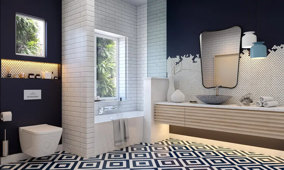 Geometric mosaic floor tiles which are trending