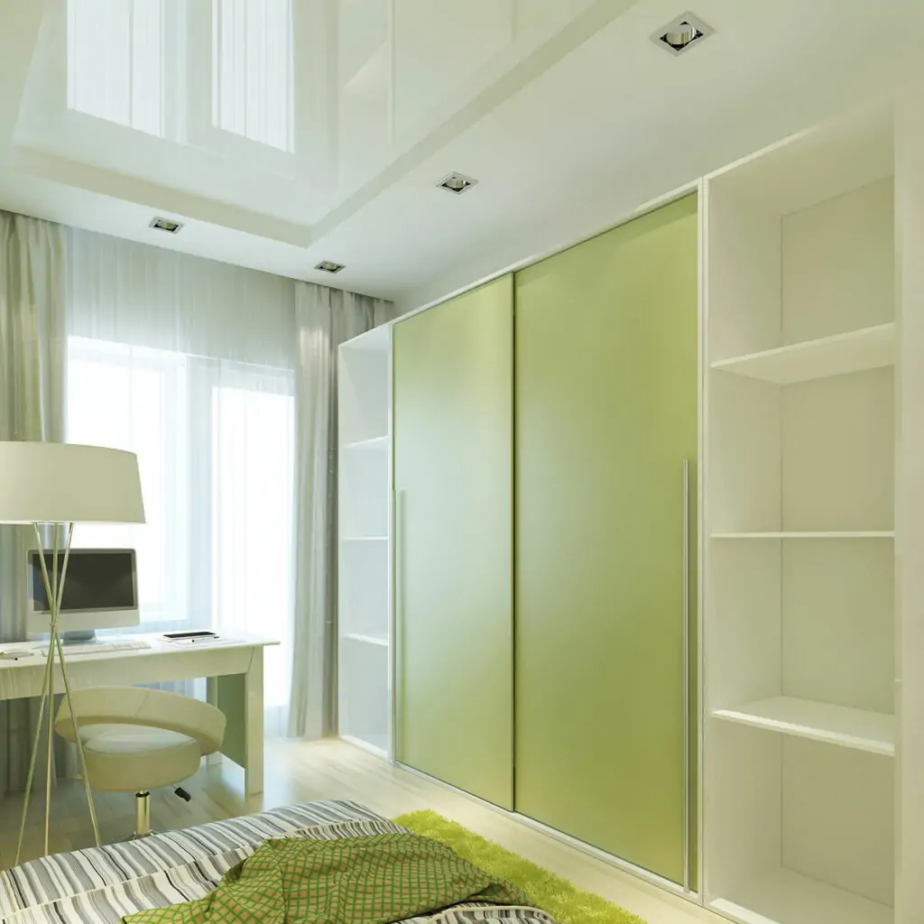 Green sliding wardrobe is the latest trending sliding wardrobe design for bedroom 2020