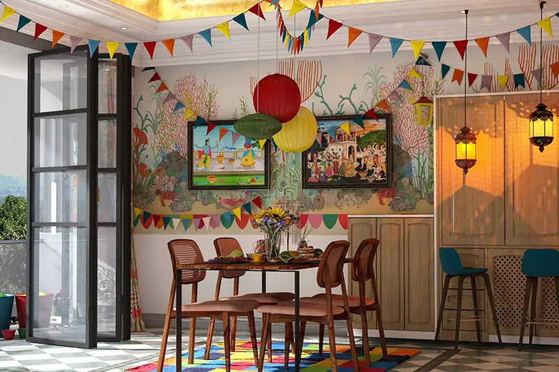 Holi decoration ideas with a colourful tablescape