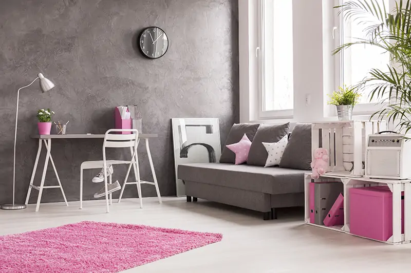 Home office design in pink colour for women's day
