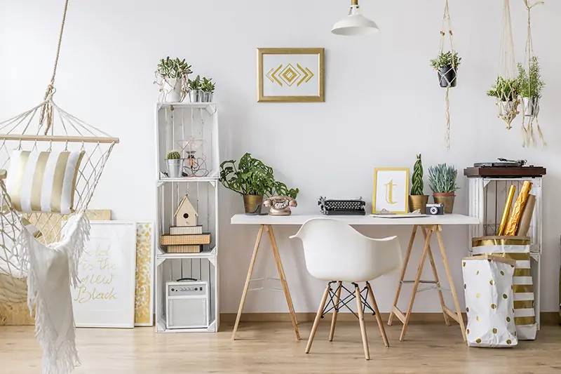 Home office design in natural gold for women's day