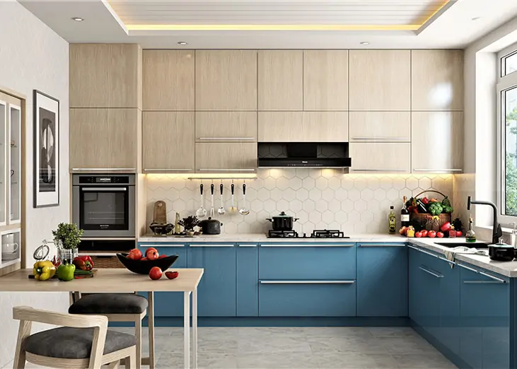 Light and dark contrast kitchen sunmica design for a gorgeous look