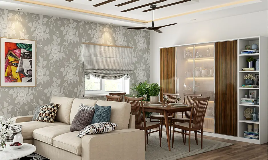An ideal dimension for a living room and dining room combo is 8 feet by 14 feet for a comfortable dining area.