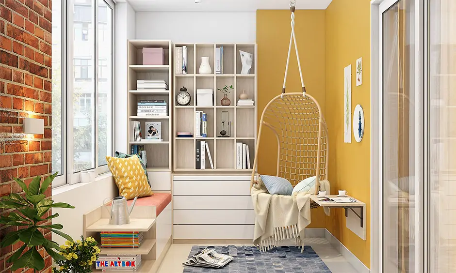 Living room seating idea which includes a swing chair for your reading pleasure