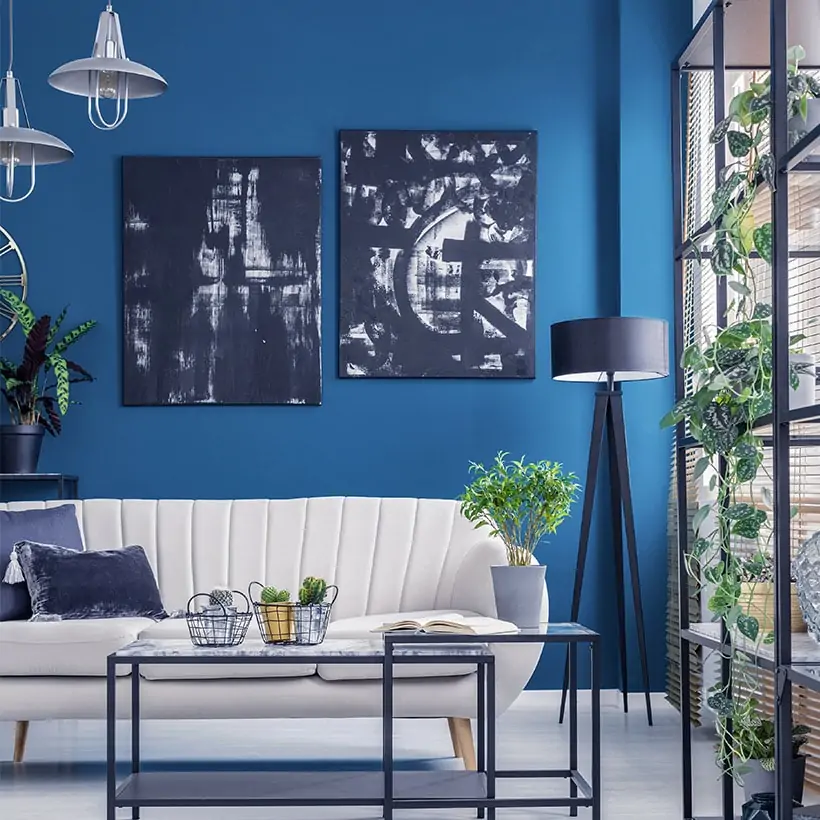 Living room wall artwork with the solid colour blue make our living room vibrant and fun