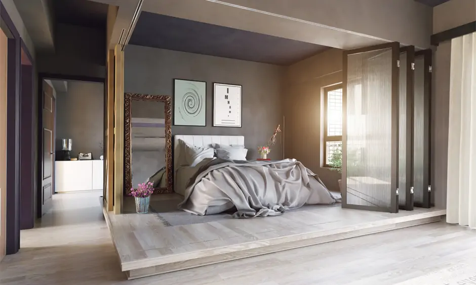 Master bedroom door design with collapsible feature maximises space and functionality