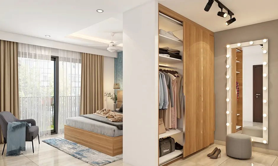 Master bedroom layout with stylish walk-in closet