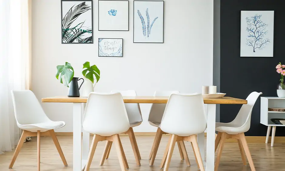 Minimalist elegant dining room chairs made from a combination of wood and fibre brings a quintessential zen vibe.