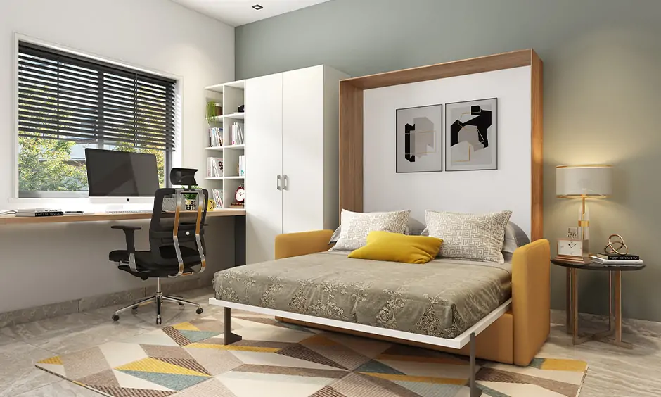Modern interior design for guest bedroom with a home workstation