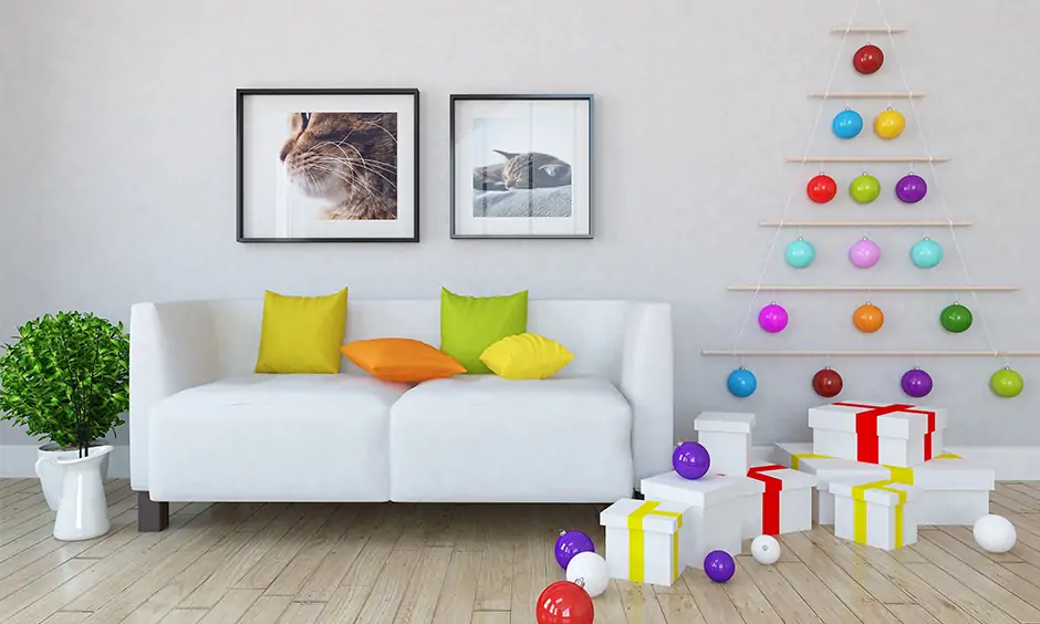 Living room decoration on mothers day with a white sofa and a splash of colour lightens up your mother's mood