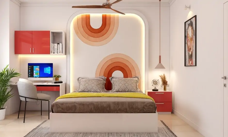 Modern orange bedroom with a white base colour for a bohemian look