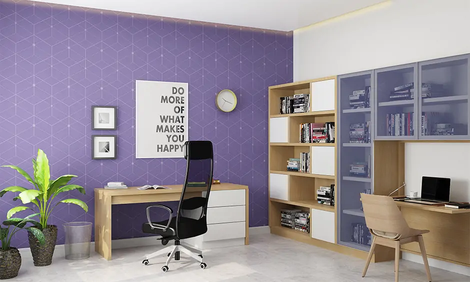 Study room with wall colour texture in a serene Pantone shade