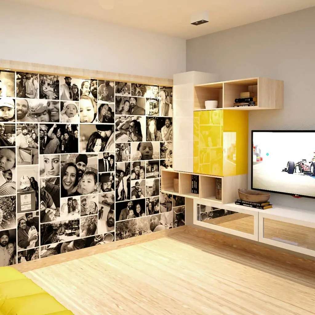 DIY home decor - personalized living room walls with family photographs on it