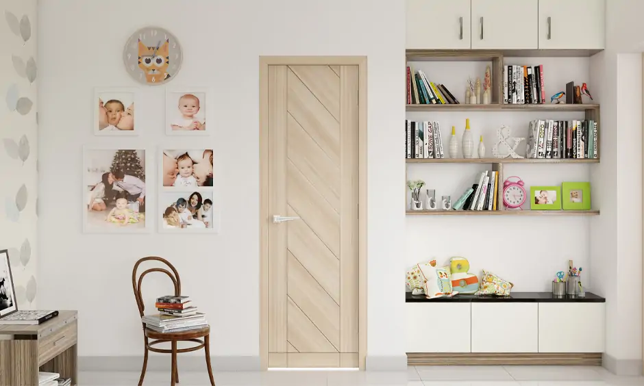 Plywood door design for bedroom exudes a modern and minimalist charm