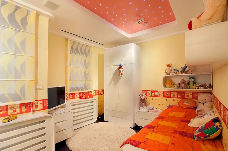 Pop ceiling colour can provide bright colour to the room while eliminating the worry for false ceiling colour combination