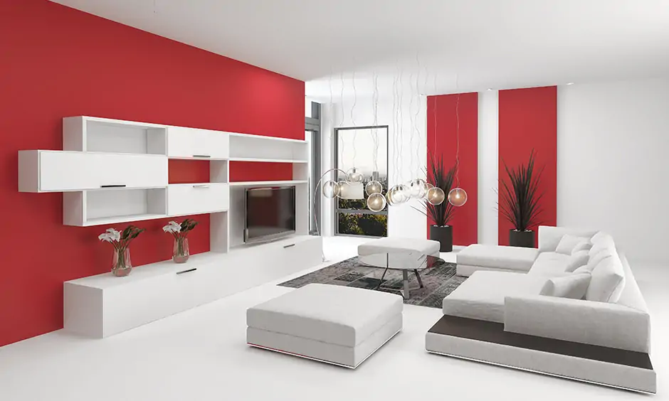 Red & White two colour combination for living room walls those who love romance and some sizzling conversations.