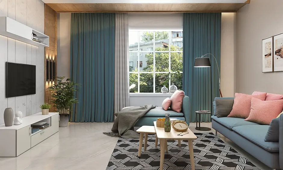 Refreshing blue velvet curtains living room