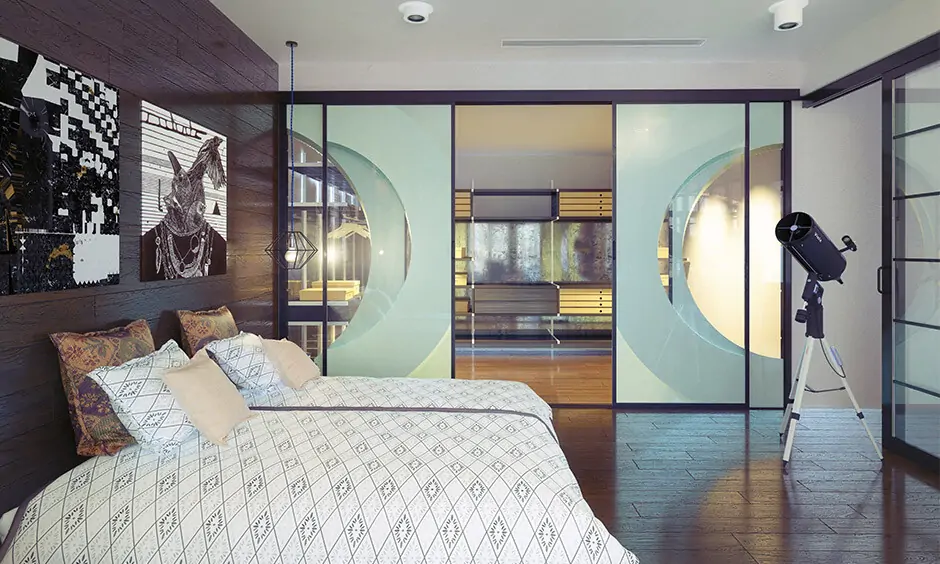 Glass sliding door design for bedroom that combines style and functionality