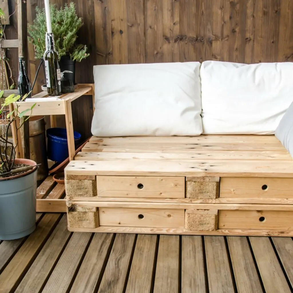 Furniture made up of scrap recycled wood which is a perfect to design small balcony garden ideas