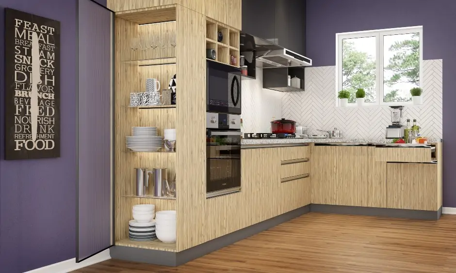 Small open kitchen design with clever storage with an urban look