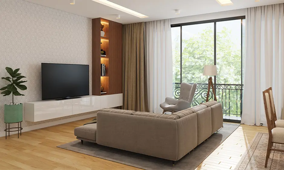 An L-shaped sofa in a small tv room furniture arrangement is perfect for being the centre of activities in the house.