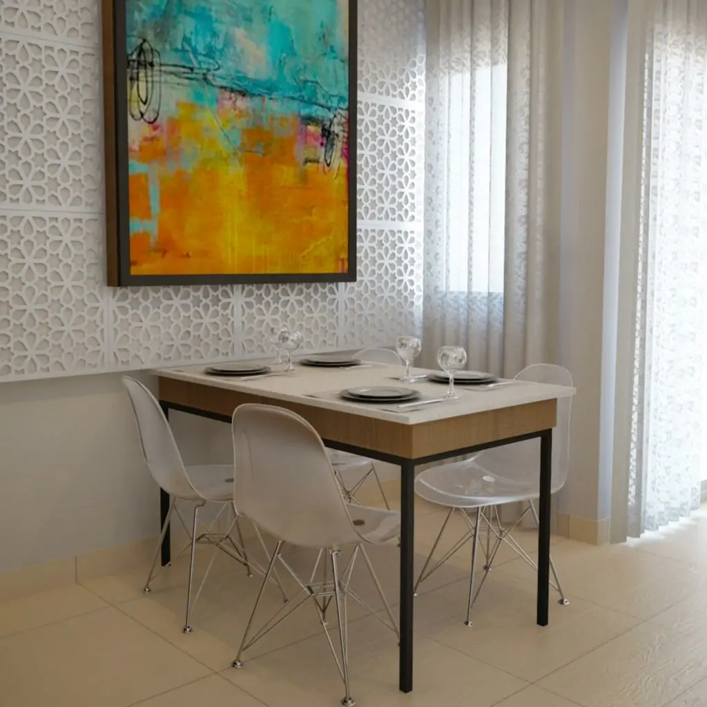 Space saving dining table tabletop and chairs will make the dining space look spacious