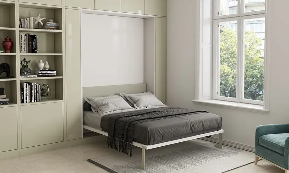 Space saving murphy bed for studio apartment interior design