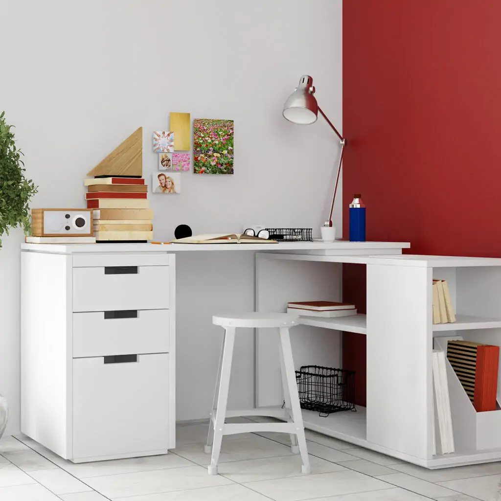 Study room designs for small spaces by using corner desk in a small study room makes best use of space available