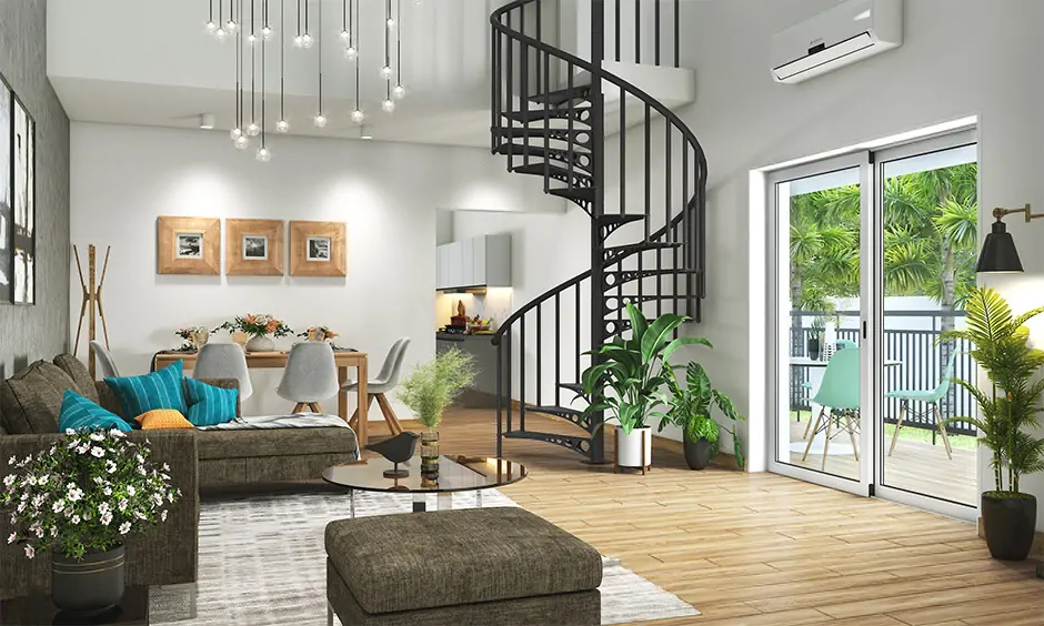 Transitional interior design concept for a living room