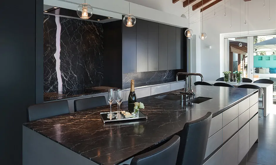 Italian marble named black marquina looks great for kitchen counter