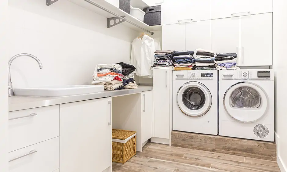 Laundry utility room design ideas add extra functionality to dead space utilising every nook with storage