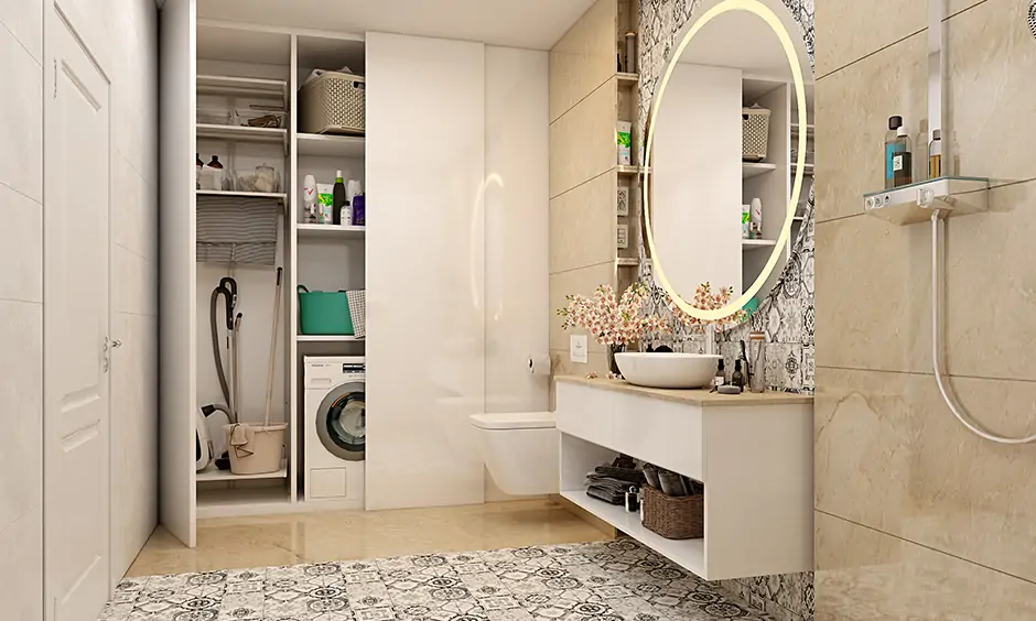 Shutter modular storage units for keeping washing machine and cleaning stuff are utility room with toilet ideas