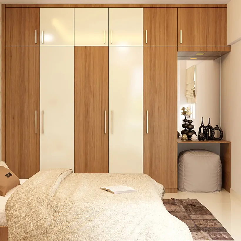 Wardrobe with dressing table design will give you practical storage solution and a mirror