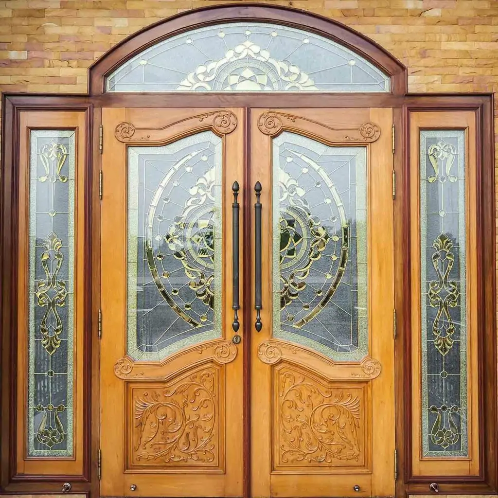 Modern pooja room door design with glass which gives a classic feel of the modern and traditional at the same time