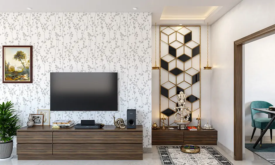 Rich golden colour livens up the vastu colors for pooja room