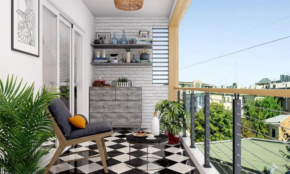 Apartment balcony decor floor with patterned tiles to create a lasting impression