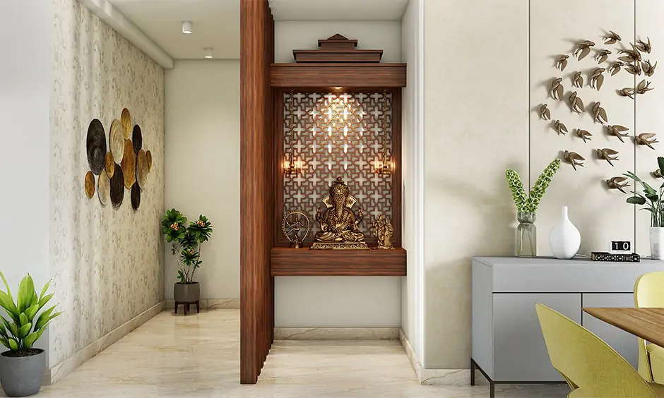 Apartment interior design for pooja room wall units for a perfect heavenly vibe