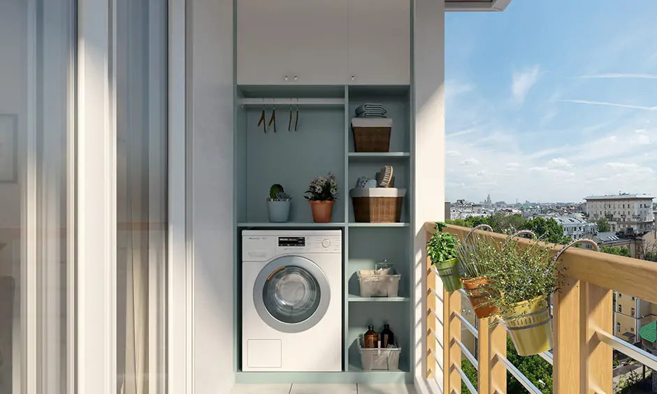 Open storage for balcony for seamless laundry experience