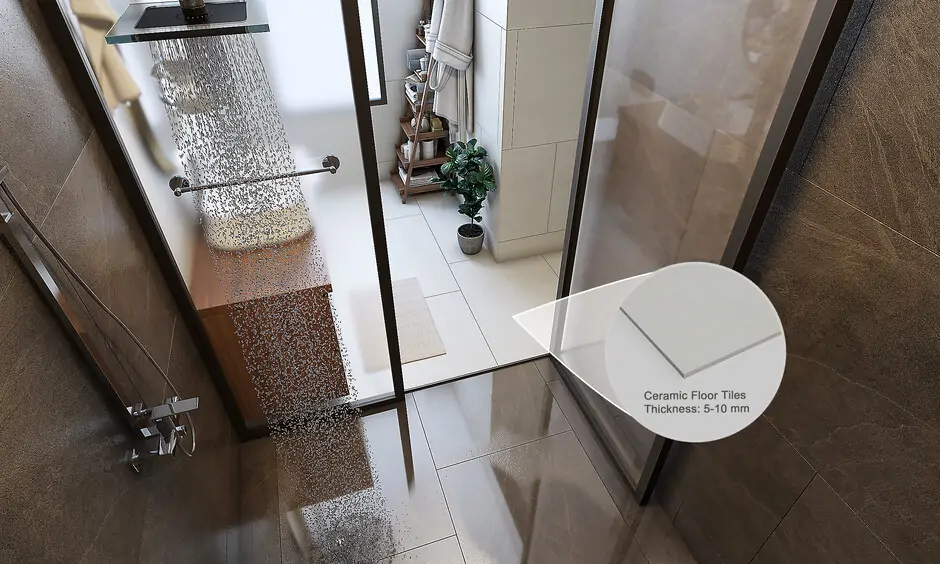 Ceramic tile flooring for the bathroom, which adds beauty and functionality