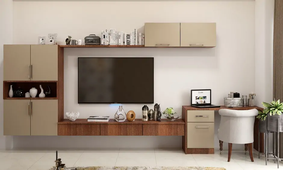 Modern TV wall design with a storage for the bedroom for an exclusive vibe