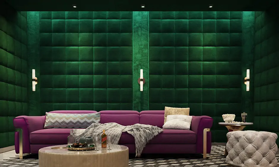 Choosing the right home theatre design with a beautiful emerald green backdrop