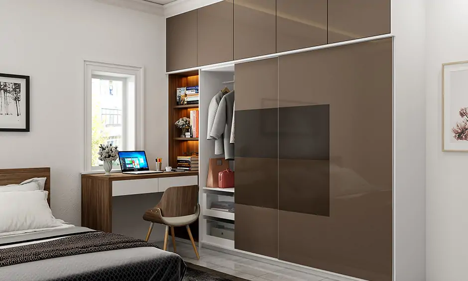 Contemporary sliding door wardrobe designs for bedroom with glossy laminate finish