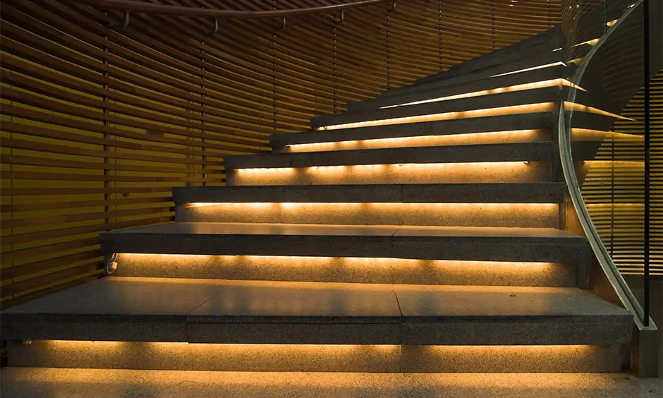 Contour modern staircase lighting designed with led strips under stair look incredibly chic