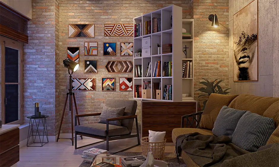 Cool gallery wall ideas go for geometric prints with uniform frames to give a more eclectic look