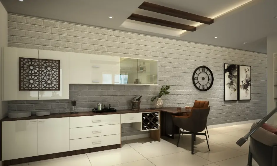 Grey wall stone cladding design in an open dining area with a beautifully soft texture