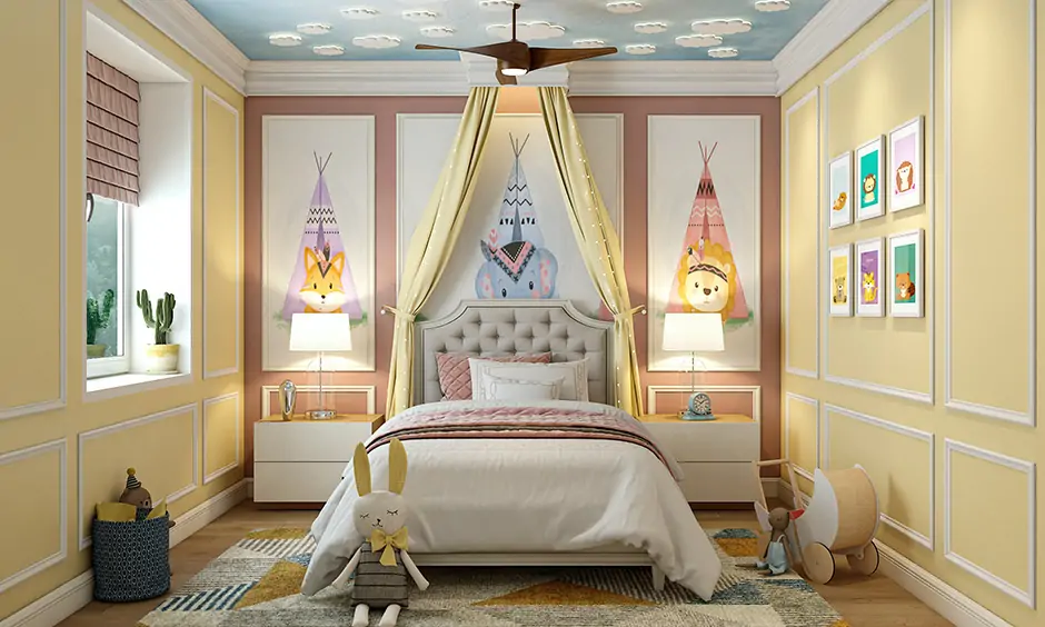 False ceiling wallpaper 3d for kids' bedroom with whimsical patterns