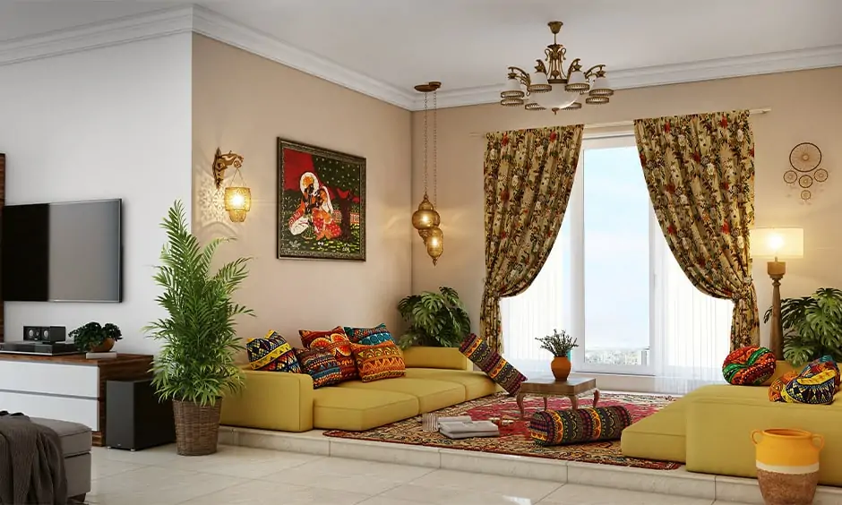 Floor seating arrangement in rajasthani house interior design