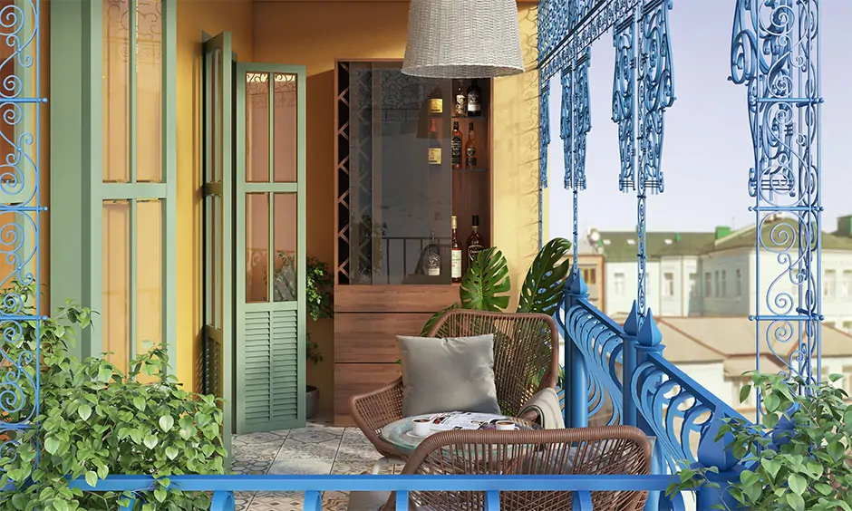 French glass door design for balcony with a vintage touch which add an old world charm to the space