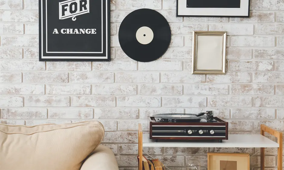 Get a charming record player for music wall decor