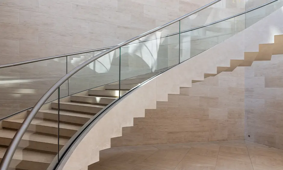 Glass and steel and timber staircase design which is undoubtedly made in heaven